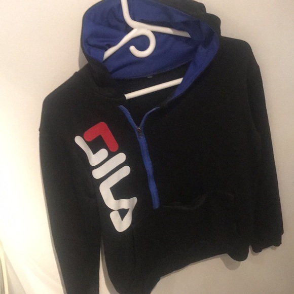 Super Stylin Swag Hoodie from Fila Black w/ Dark Blue Unique Zipper and Style 🔥 - Picture 2 of 9